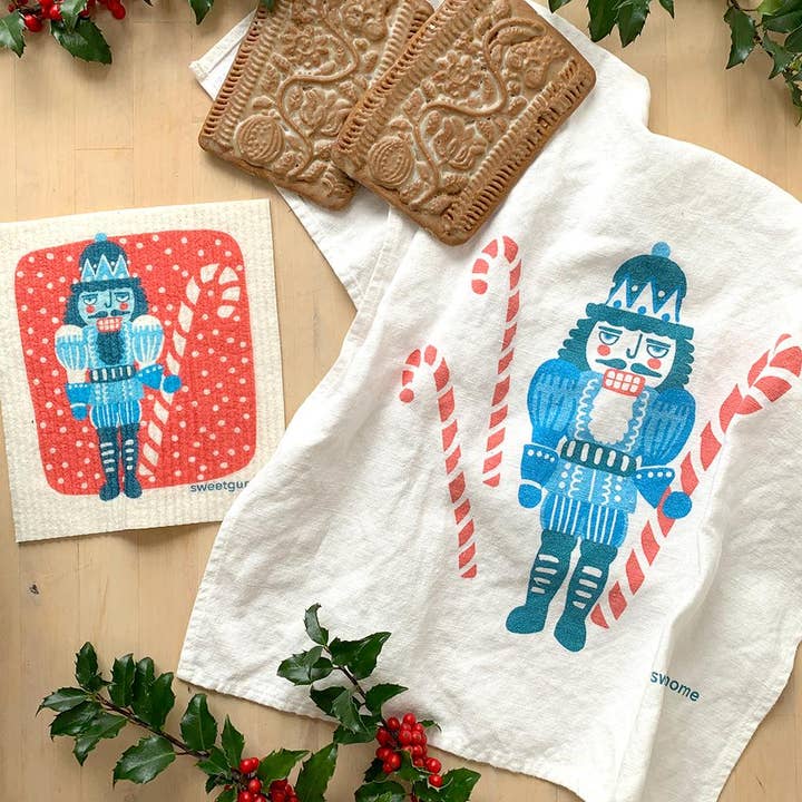 Christmas Nutcracker Swedish Dishcloth & Tea Towel set for wholesale by Sweetgum Home