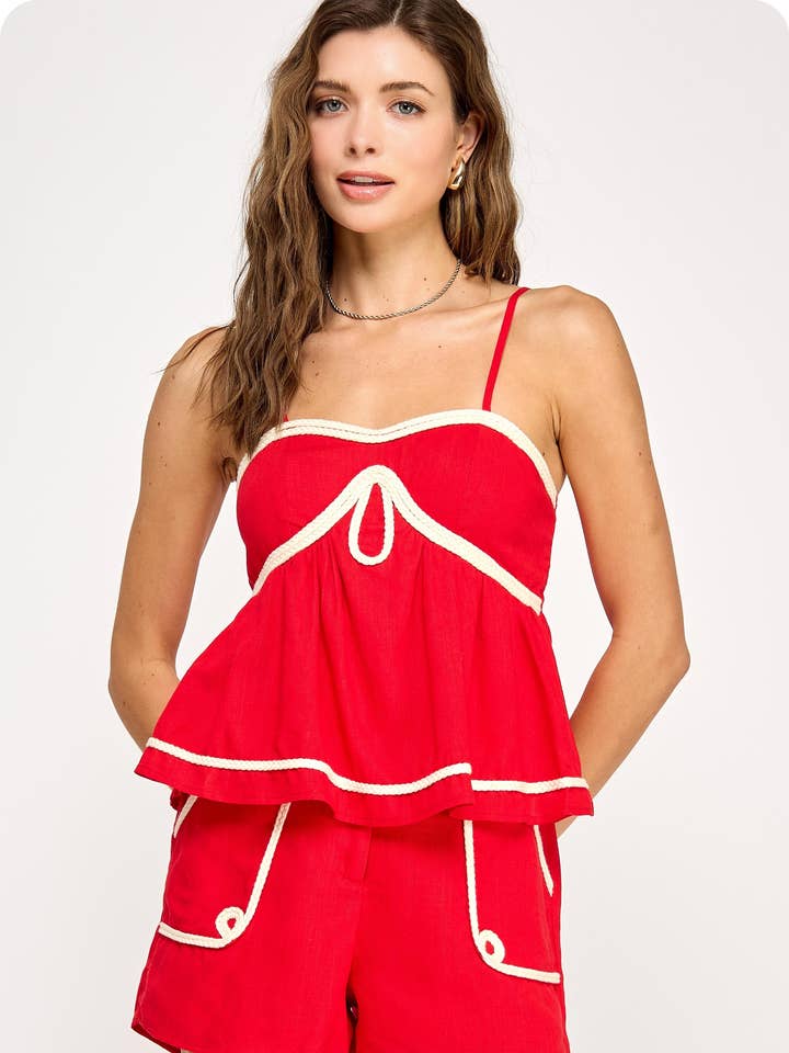 Braid Trim Detail Sleeveless Linen Cami Top for wholesale by Strut & Bolt