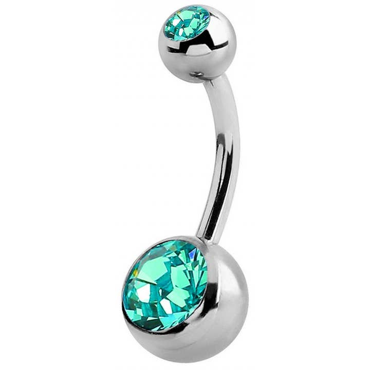 Bodytrend - Wholesale Belly Ring - TITANIUM-DOUBLE JEWEL BANANABELL 14G(1.6MM)CRYSTAL BELLY BAR4