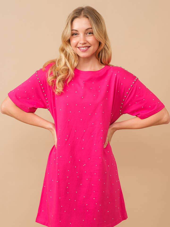 34266D - Bomullsjersey dubbad sprinklad lös T-shirtklänning för wholesale av Blue B