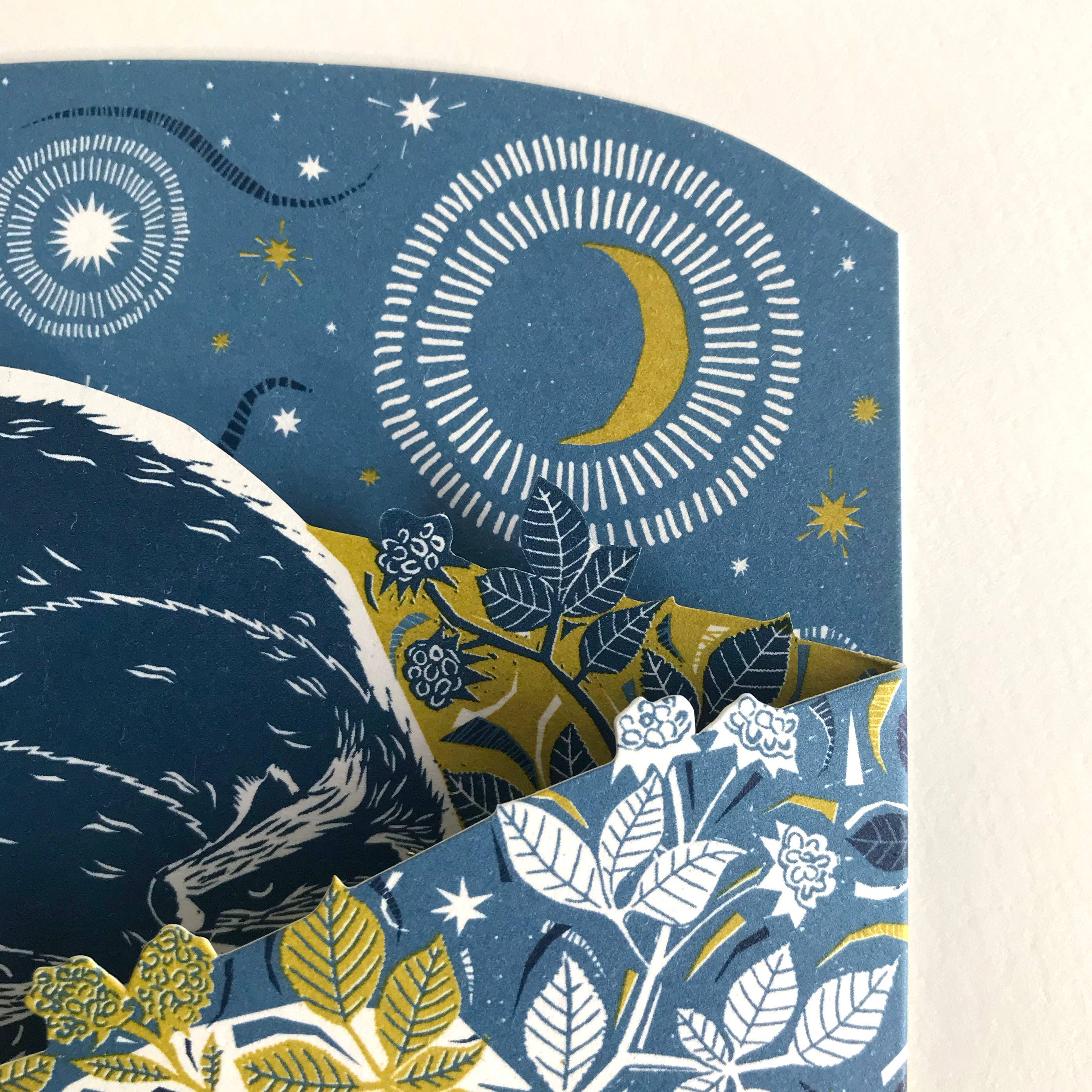 Folded Forest - Vente Carte de vœux classique - Carte accordéon - Blaireau parmi les ronces2