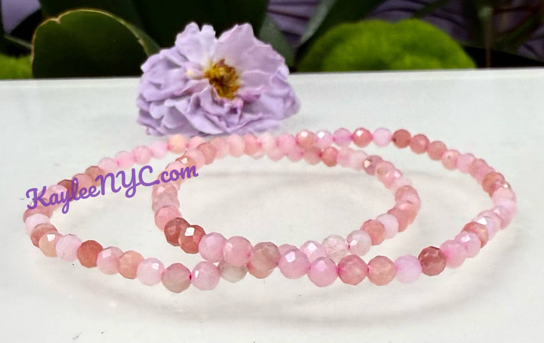 KayleeNYC - Wholesale Beaded Bracelet - 4mm Faceted Natural Pink Opal 7.5”Crystal Bracelet2
