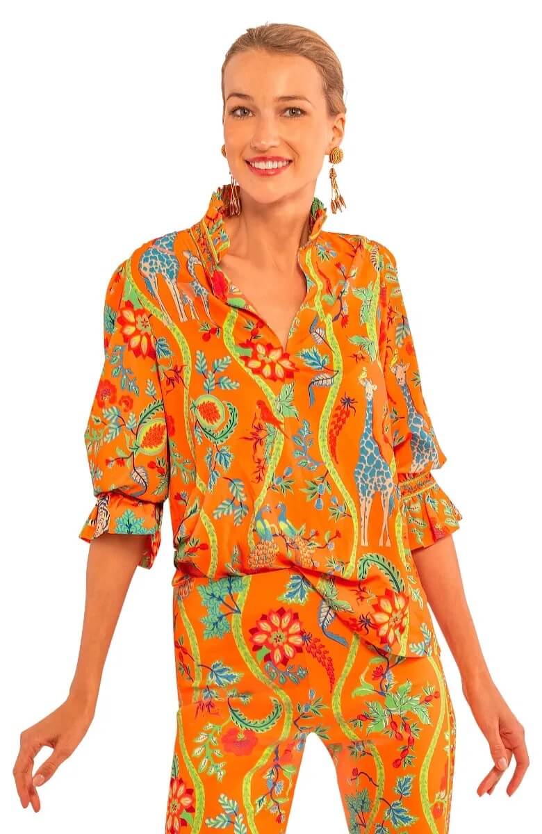 Gretchen Scott LLC - Wholesale Tunic - Women's - Ruffleneck Tunic - Jungle Symphony14