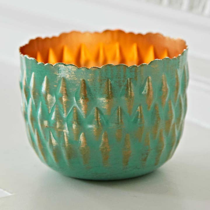 Turquoise and Gold Metal Tea Light Holder for wholesale by The Paper High Gift Company Limited
