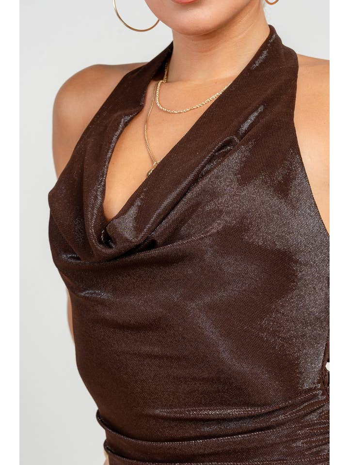 PRIVY - Wholesale Dress - Women's - Cowl Halter Neck Asymmetrical Hem Mini Dress1