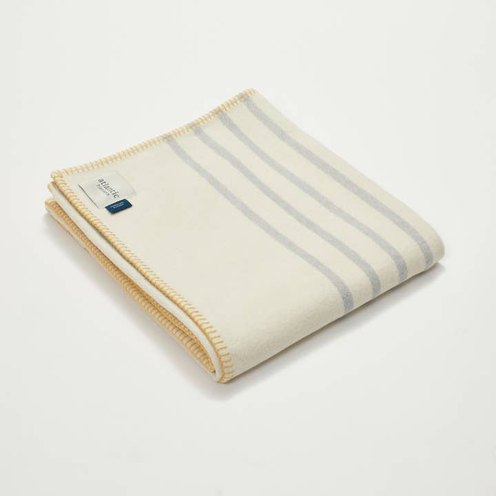 Atlantic Blankets - Wholesale Throw Blanket - Grey Stripe Recycled Cotton Blanket - Yellow Stitch