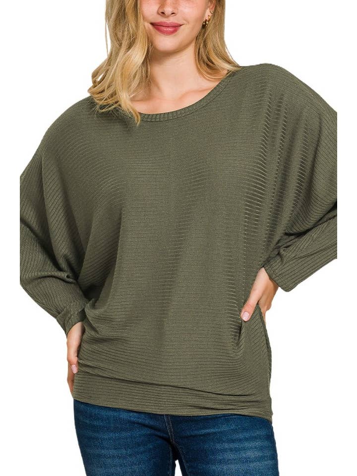 Vanilla Monkey - Wholesale Knit Sweater - Women's - Ribbed Batwing Long Sleeve Boat Neck Sweater6