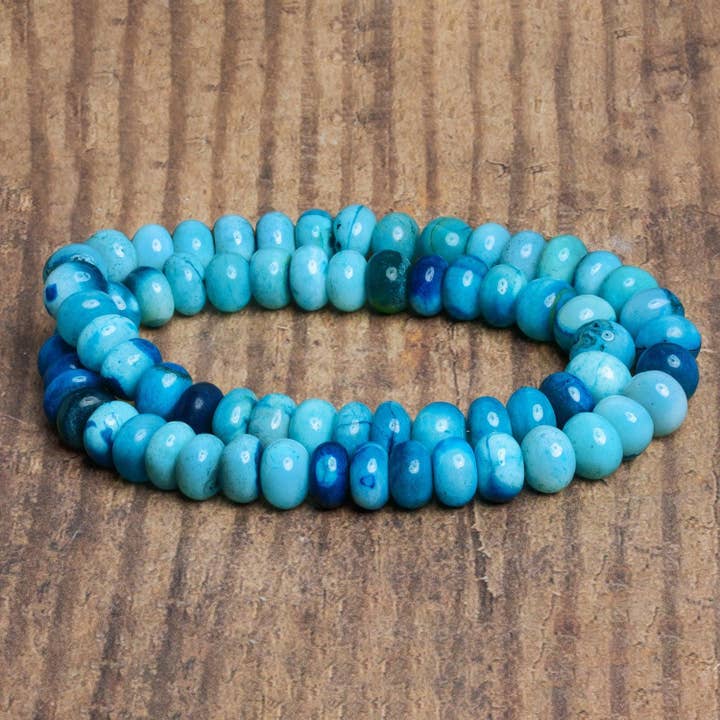 The Bead Traders - Wholesale Beads - 10mm Blue Green Opal Plain Rondelles 16 inch 63 beads1