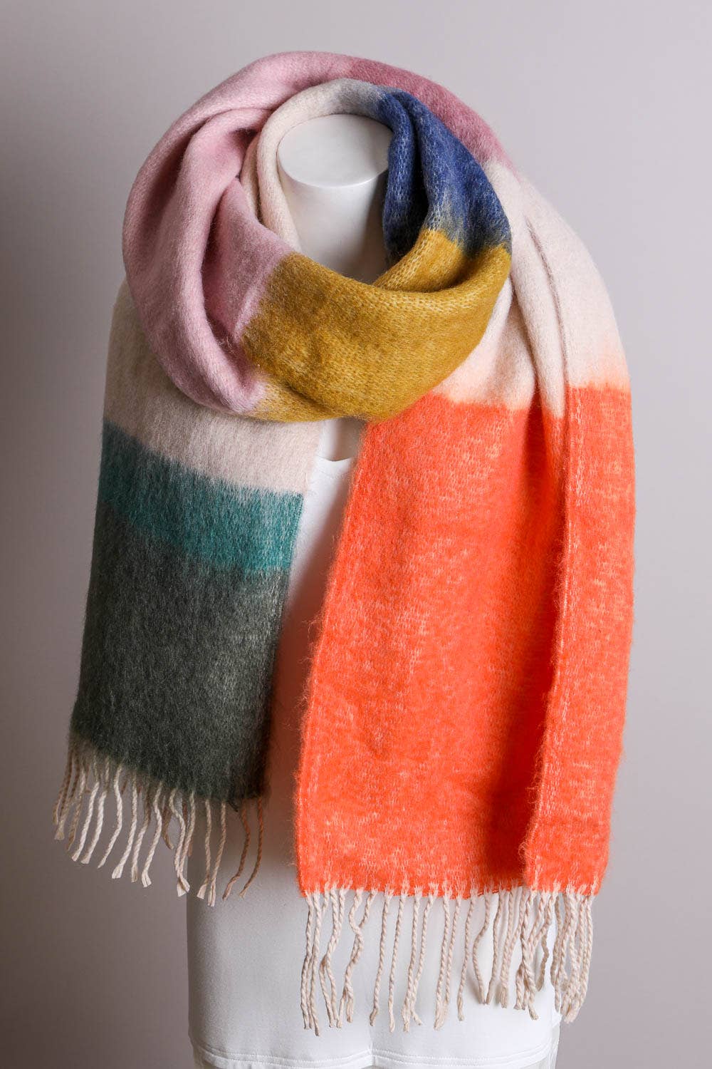 Leto Accessories - Wholesale Scarf - Women's - Winter Color Block Faux Mohair Scarf 8