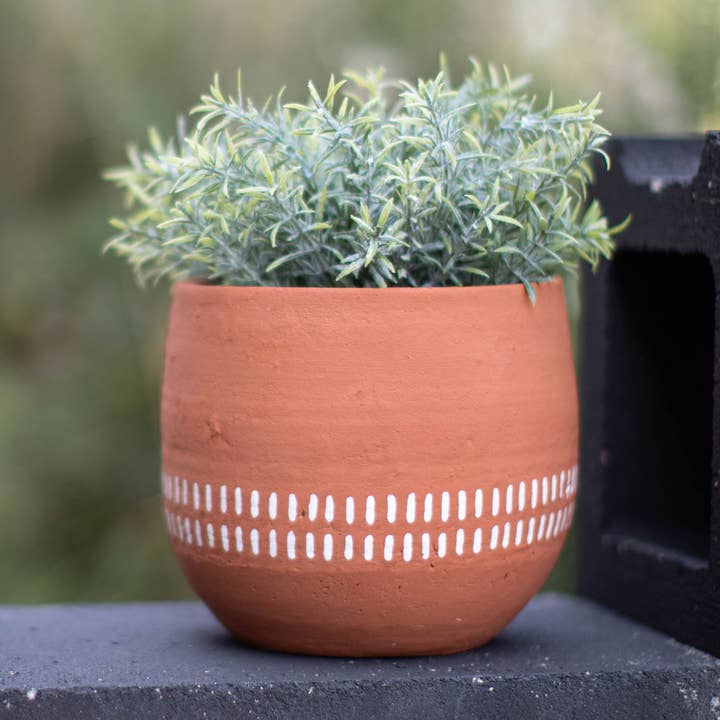 Anouk White Ticking Stripe Terracotta Garden Planter Pot for wholesale by Foreside Home & Garden
