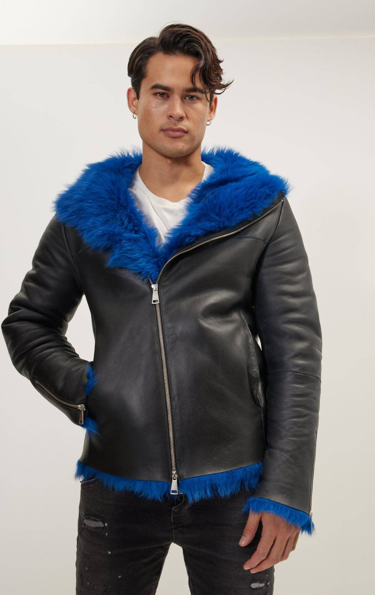 BLACK NAVY Men's Reversible Toscana Shearling Genuine Leather Jacket for wholesale on Faire6