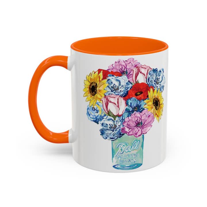 Blue Cava - Wholesale Coffee Mug - Spring Floral Mason Jar Two Tone Ceramic Mug - 11 oz & 15 oz27