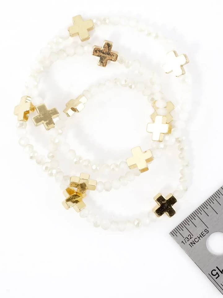 3-PC Set Faceted Glass Cross Stretch Bracelets for wholesale by Wild Honey
