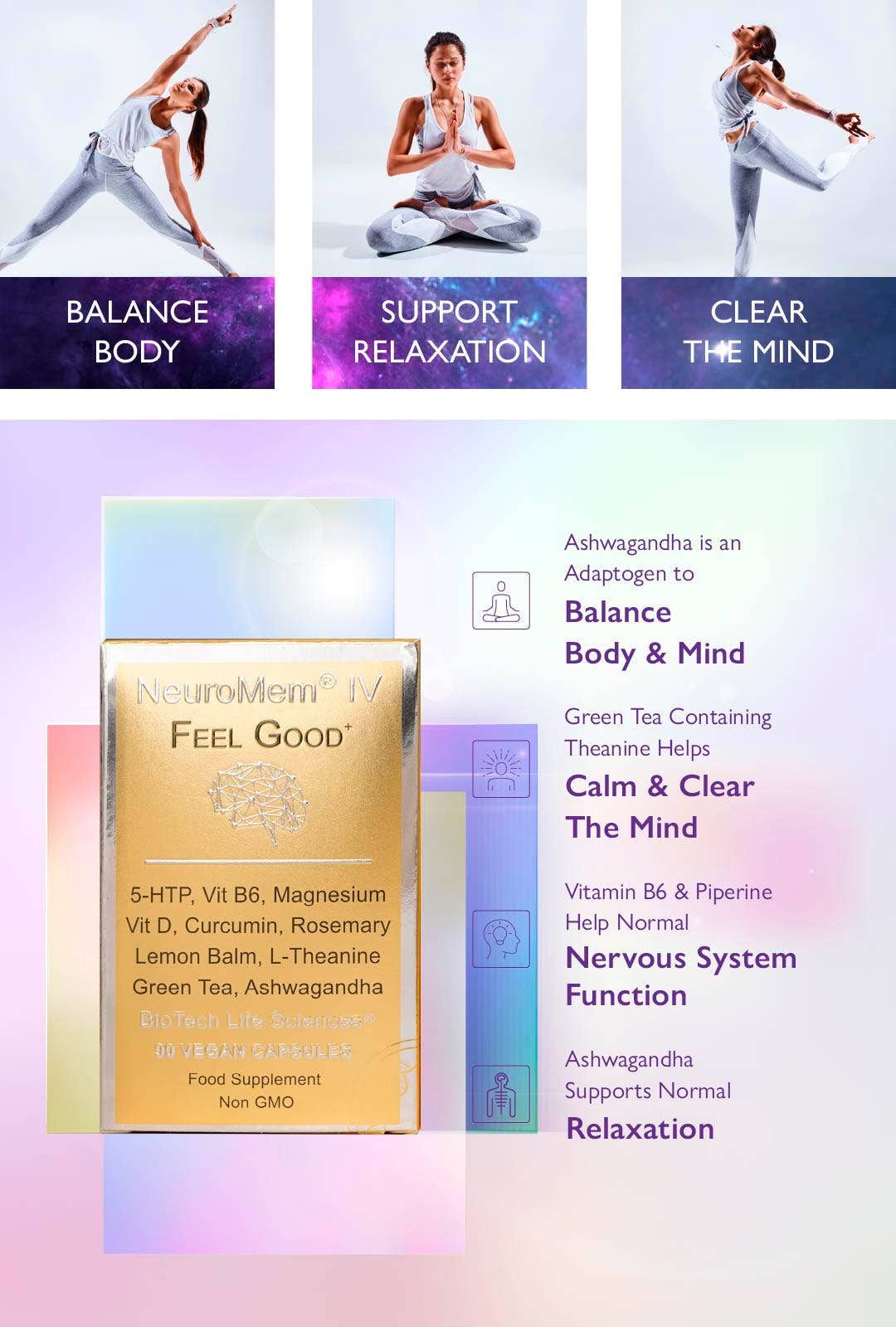 BioTech Life Sciences – Großhandel Nahrungsergänzungsmittel/Vitamin zum Einnehmen – IQ4 FÜHL DICH GUT - Stress reduzieren, Schlaf & Entspannung fördern4