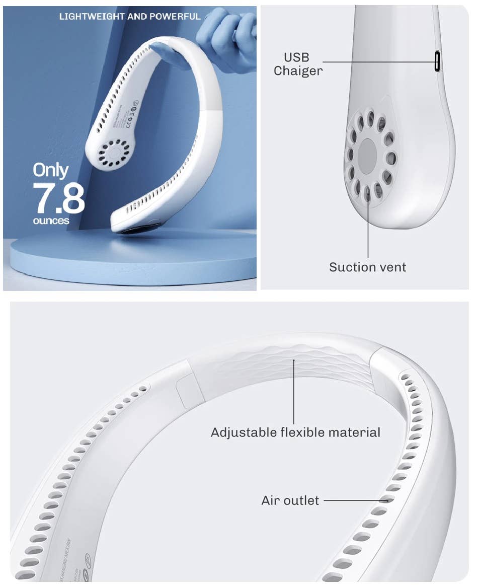 DGN Gadgets - Wholesale Small/Handheld Appliance - Portable 3-Speed Rechargeable Bladeless Neck Fan - 4 Colors6