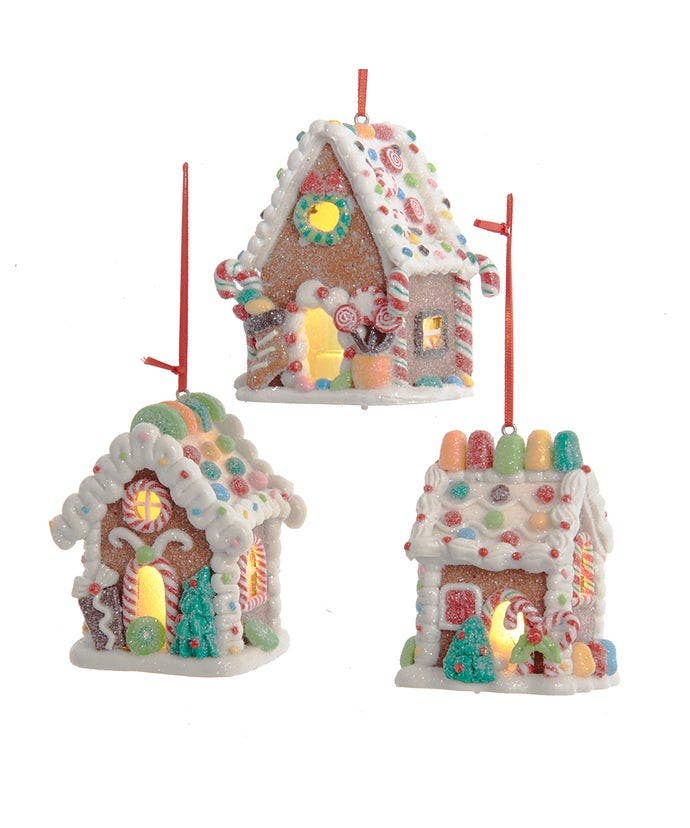 Kurt S. Adler, Inc. - Wholesale Ornament Set - 3.74"B/O GINGERBREAD LED CANDY HSE ORNAMENTS