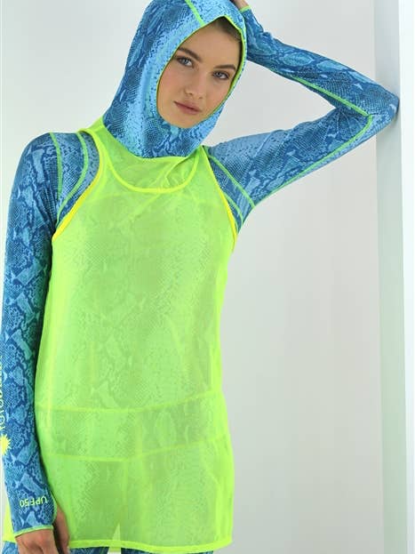 TANQUE COM CAPUZ FEMININO - MALHA AMARELA COM CAPUZ AQUALUNG por atacado de Tutublue