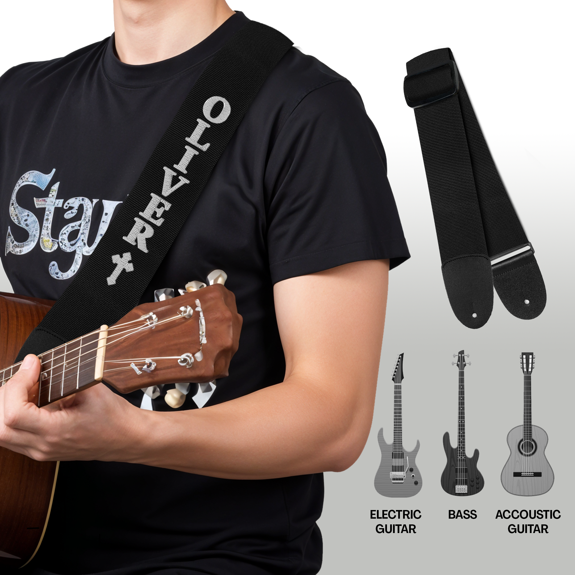 Gradzo - Wholesale Guitar strap – Unisex - Personalized 3" Black Guitar Strap2