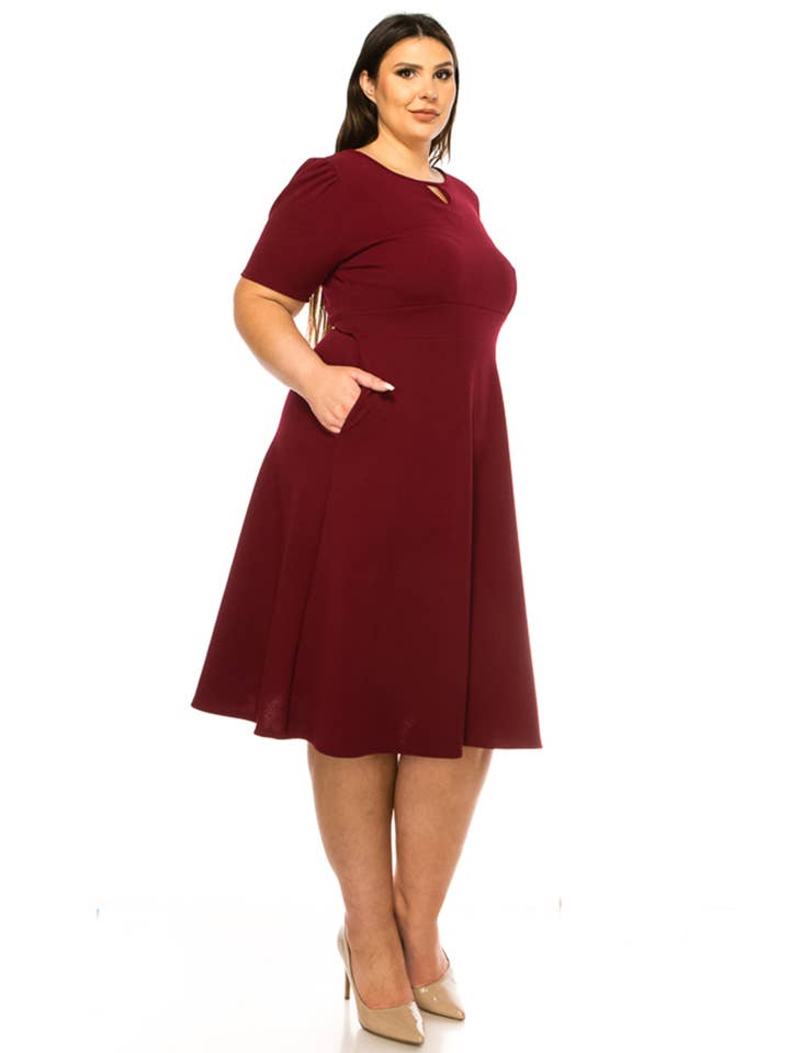 MOA COLLECTION - Wholesale Dress – Women's - Women's Plus Size Dress with Puff Sleeves and Keyhole Front9
