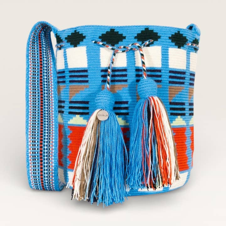 Sac bandoulière géométrique M | Bleu vif pour la vente par Guajii Design