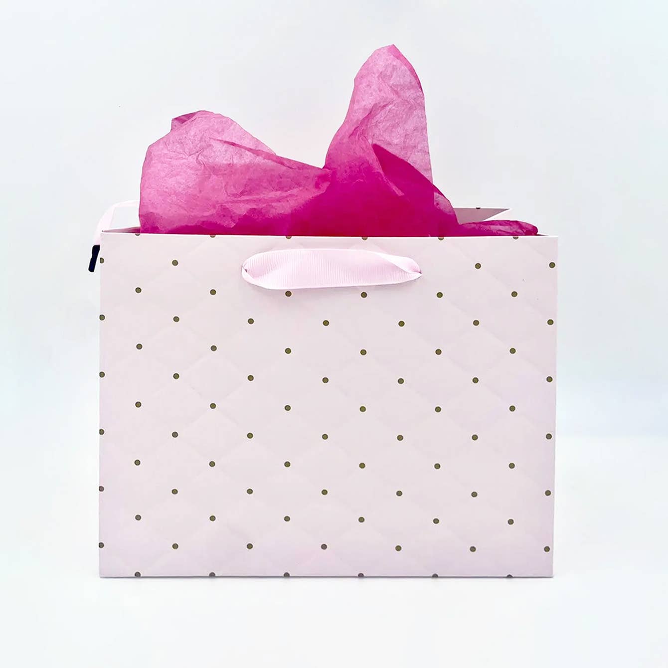 ByHome – wholesale Gift bag – 12pcs, 2 sizes Pink dot wavy surface gift bag w/ free tissue1