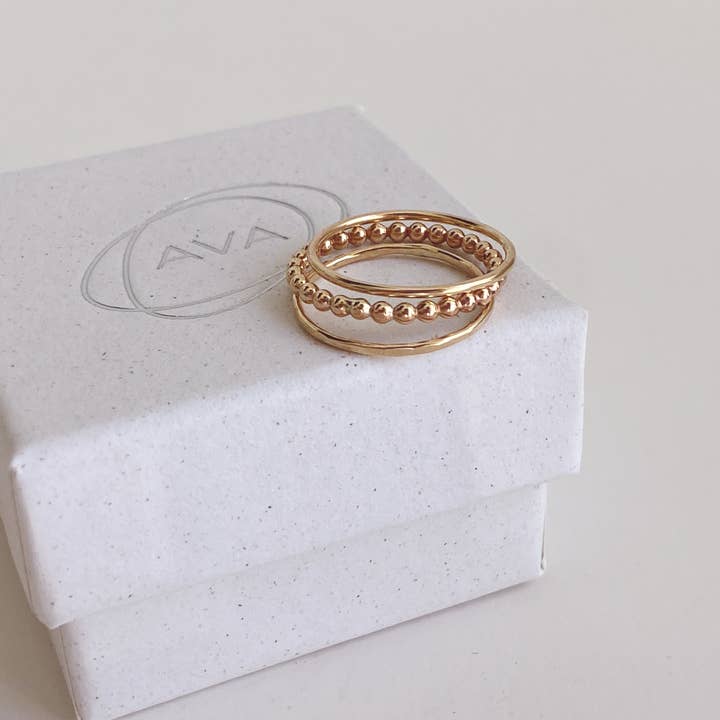 AVA Handmade Jewelry - Wholesale Band/Stacked Ring - Stacking 3 rings set, stackable, beaded, hammered ,thin10