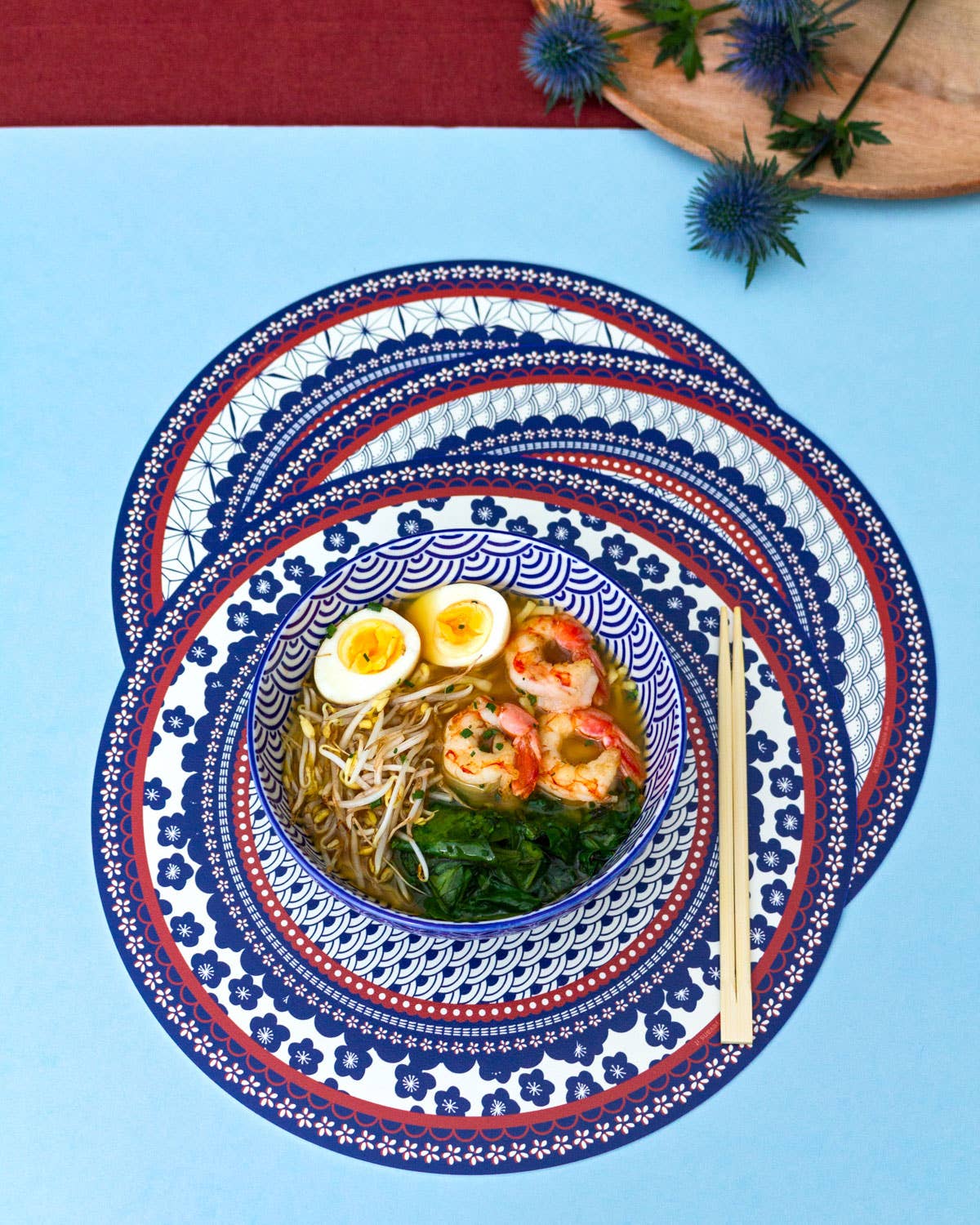 Emily Evans - Vente Sets de table - Ensemble de 6 sets de table ronds motif Japon3