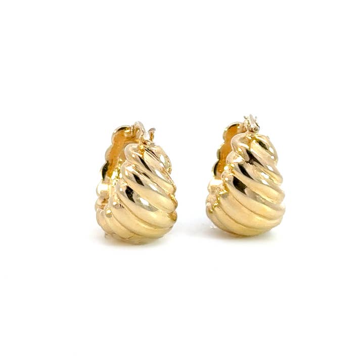15850013653. 14K Solid Gold Ribbed Hollow Hoop Earrings for wholesale by Tresor Jewelry Inc.