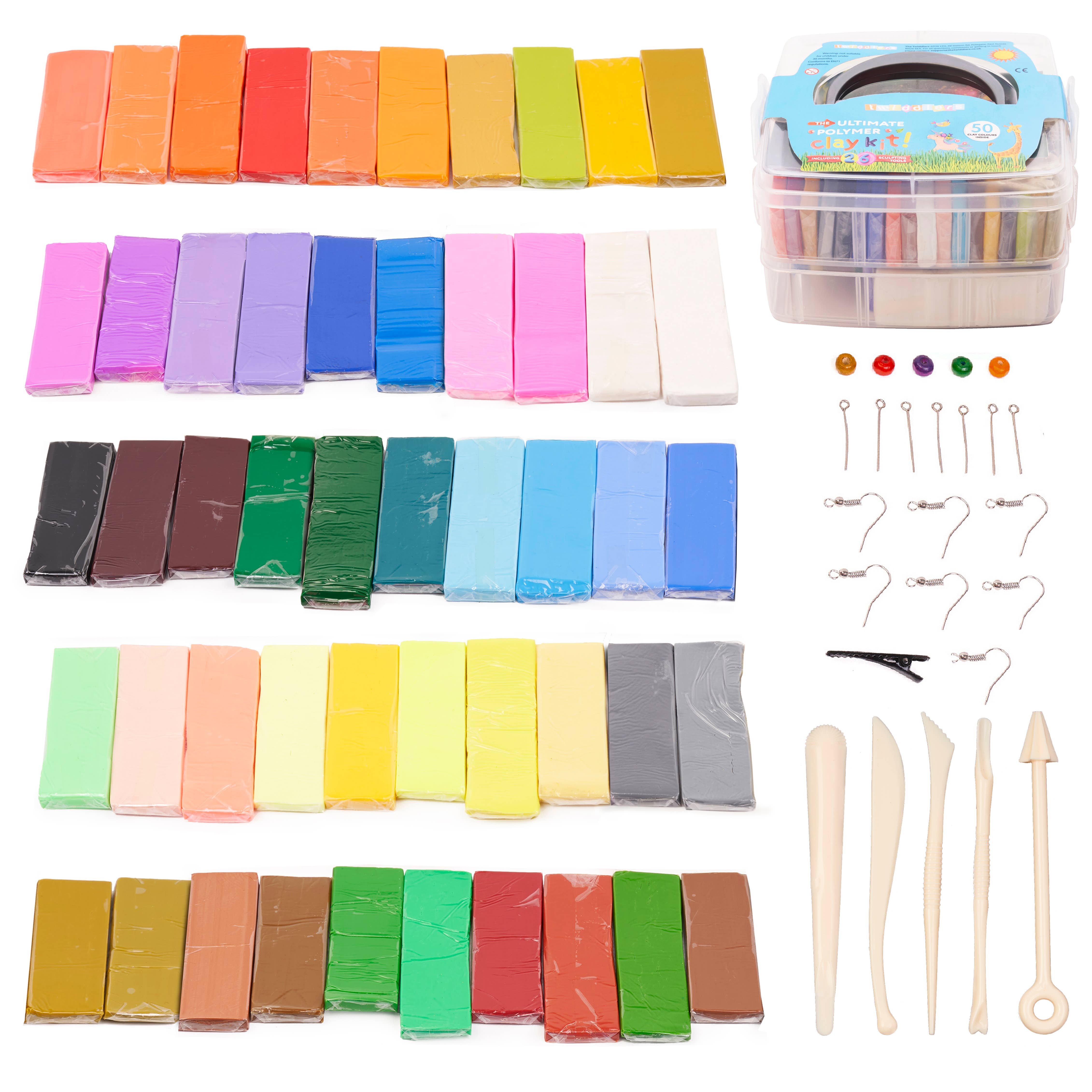 The Twiddlers - Wholesale DIY Craft Kit - Kids - 50 Colour Modelling Clay Starter Kit with Tools & Storage8
