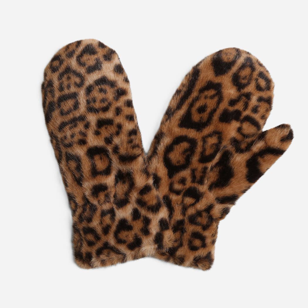  ASSORTED COLORS Leopard Print Faux Fur Winter Mittens for wholesale on Faire2