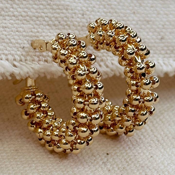 18k Gold Filled Beaded Cluster Hoop Earrings for wholesale by GoldFi