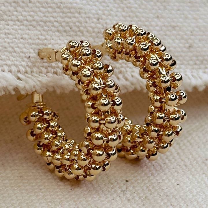 18k Gold Filled Beaded Cluster Hoop Earrings for wholesale by GoldFi