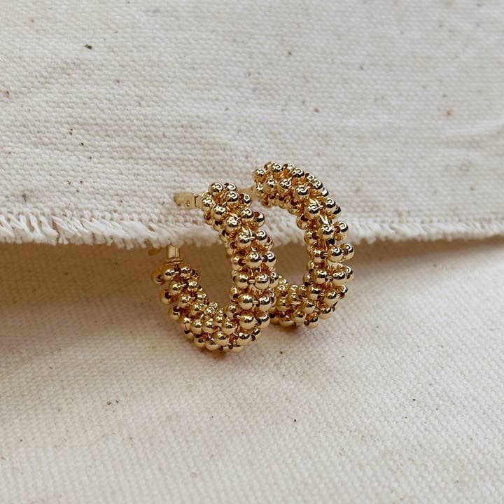 GoldFi - Wholesale Hoop Earrings - 18k Gold Filled Beaded Cluster Hoop Earrings