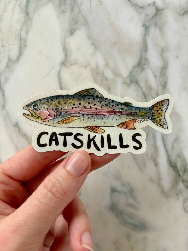 XL Catskills Trout Fish Art Sticker – Whimsical Vinyl DieCut for wholesale by Maya Shari Studio