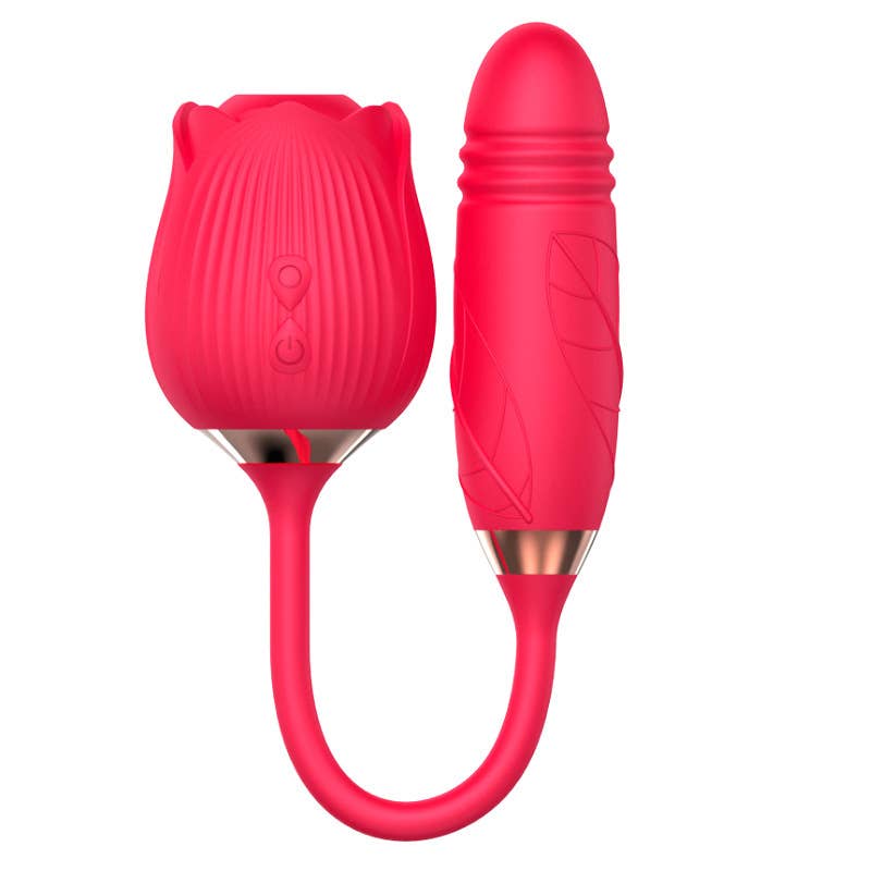 Playful Toy Wholesale - Wholesale Sex Toy - 10 Function Rose Vibrator with Thrusting Bullet2