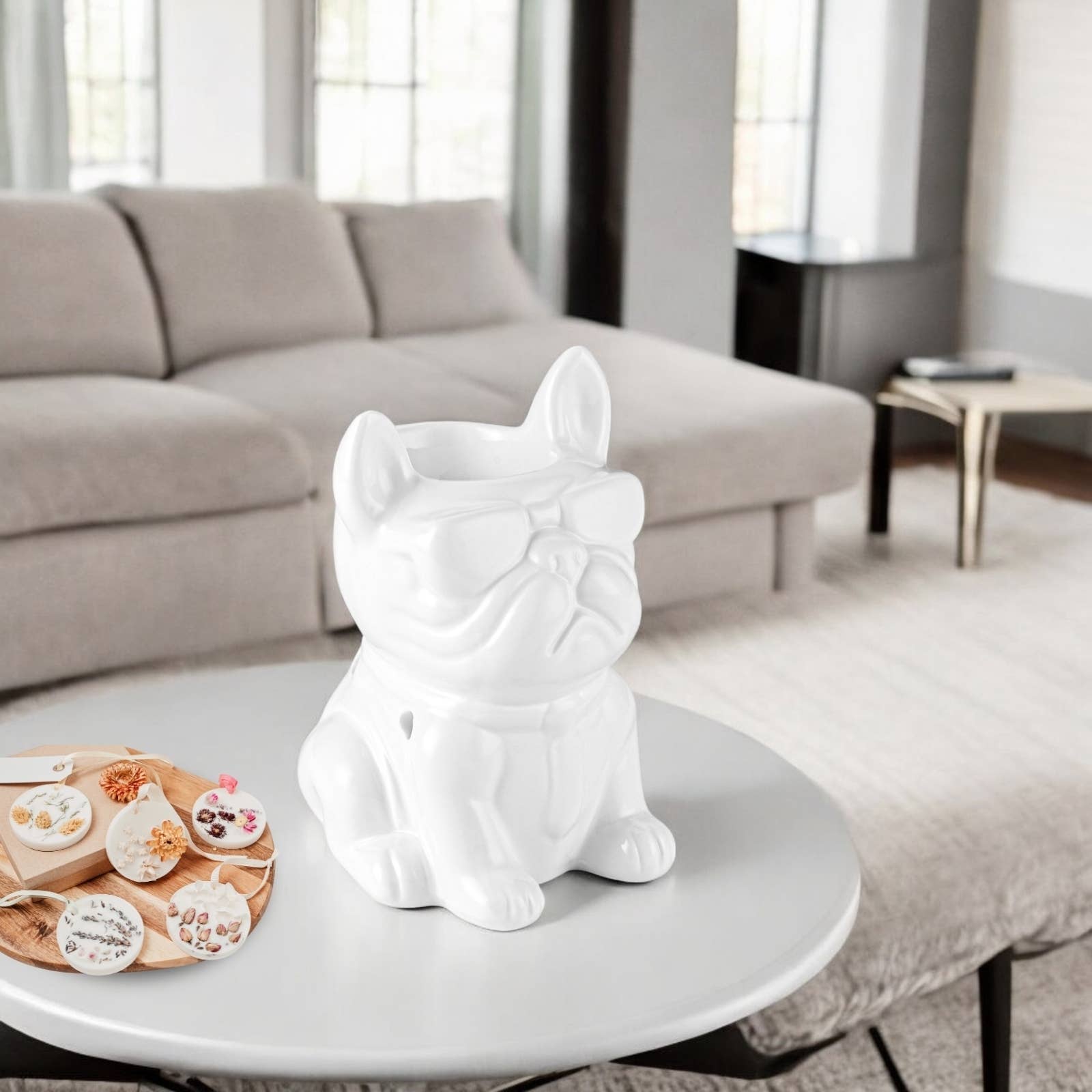 Zen'Arôme - Wholesale Tapered Candle/Candlestick - White Boubou French Bulldog Ceramic Incense Burner7