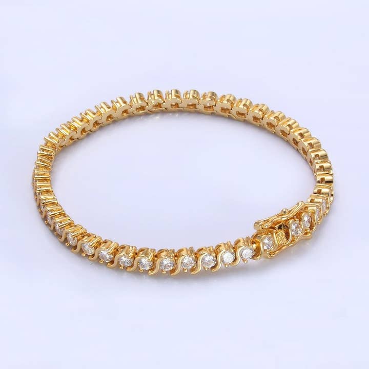 Bracelet chaîne tennis en S incurvé rempli d'or 24K en or et argent | WA-3036 WA-3037 pour la vente par Aim Eternal