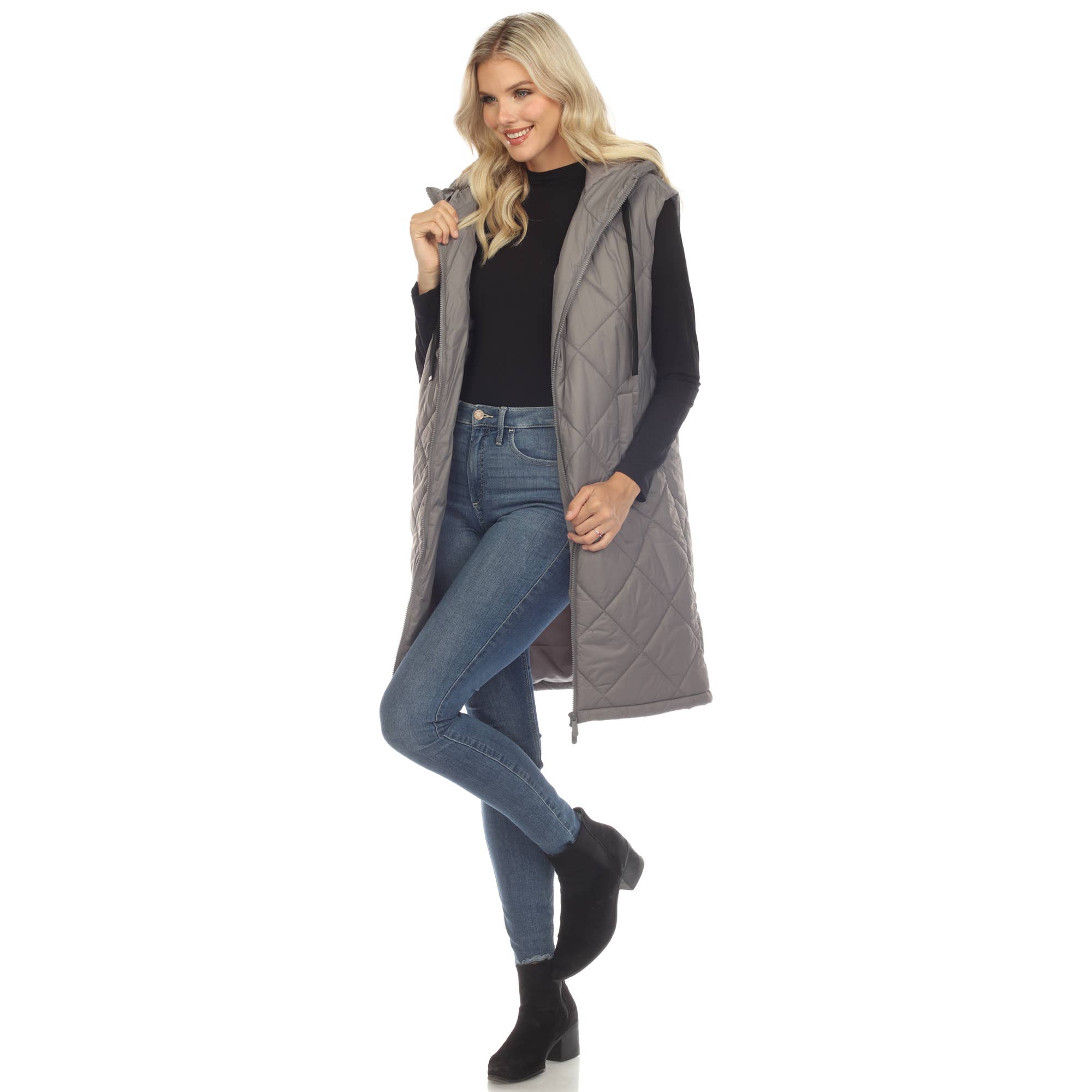 WHITE MARK - Wholesale Outerwear Vest - Women's - Women's Diamond Quilted Hooded Puffer Vest19