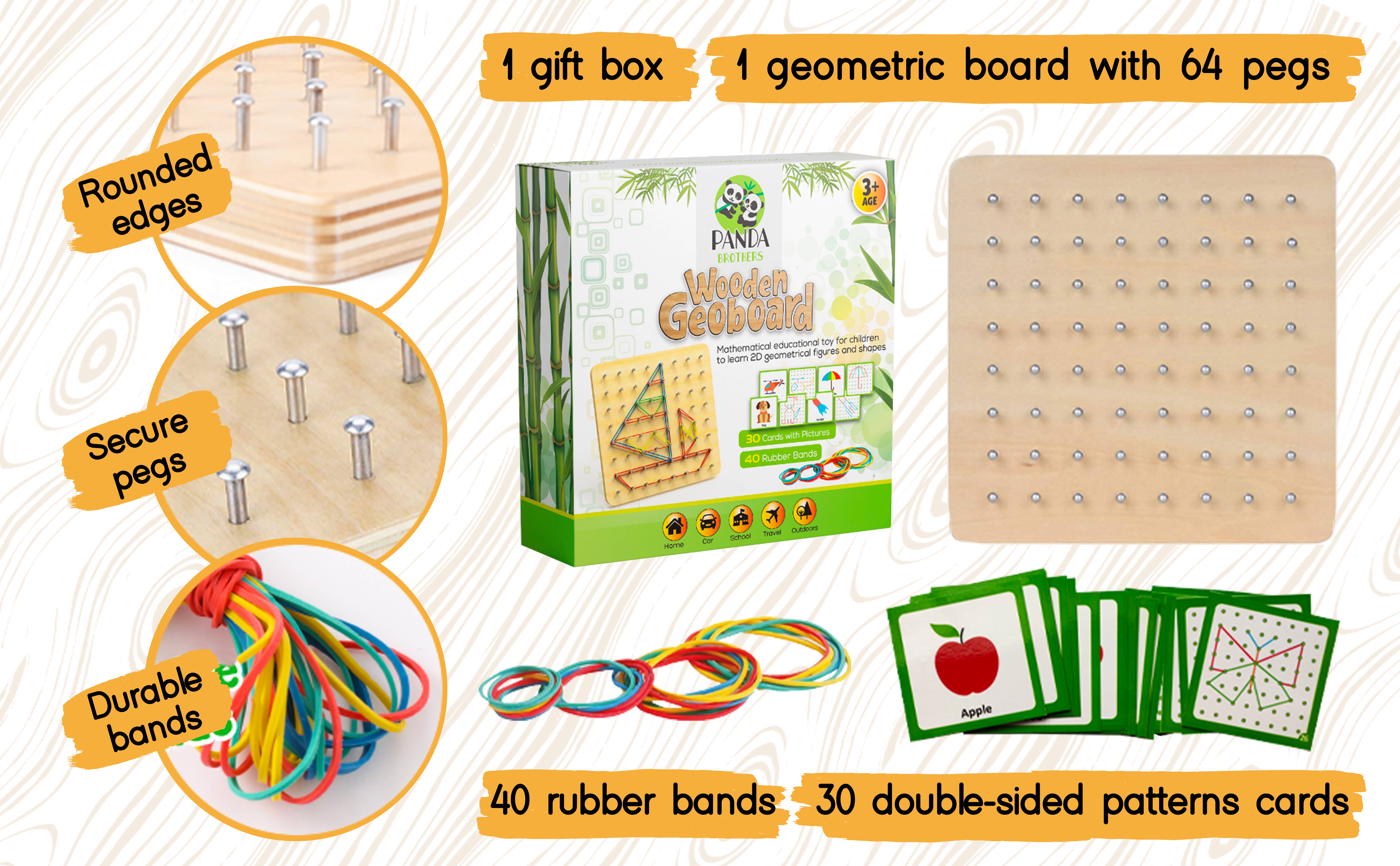 Panda Brothers - Wholesale Wood Toy - Kids - Montessori Toy for Kids - Wooden Geoboard with rubber bands11