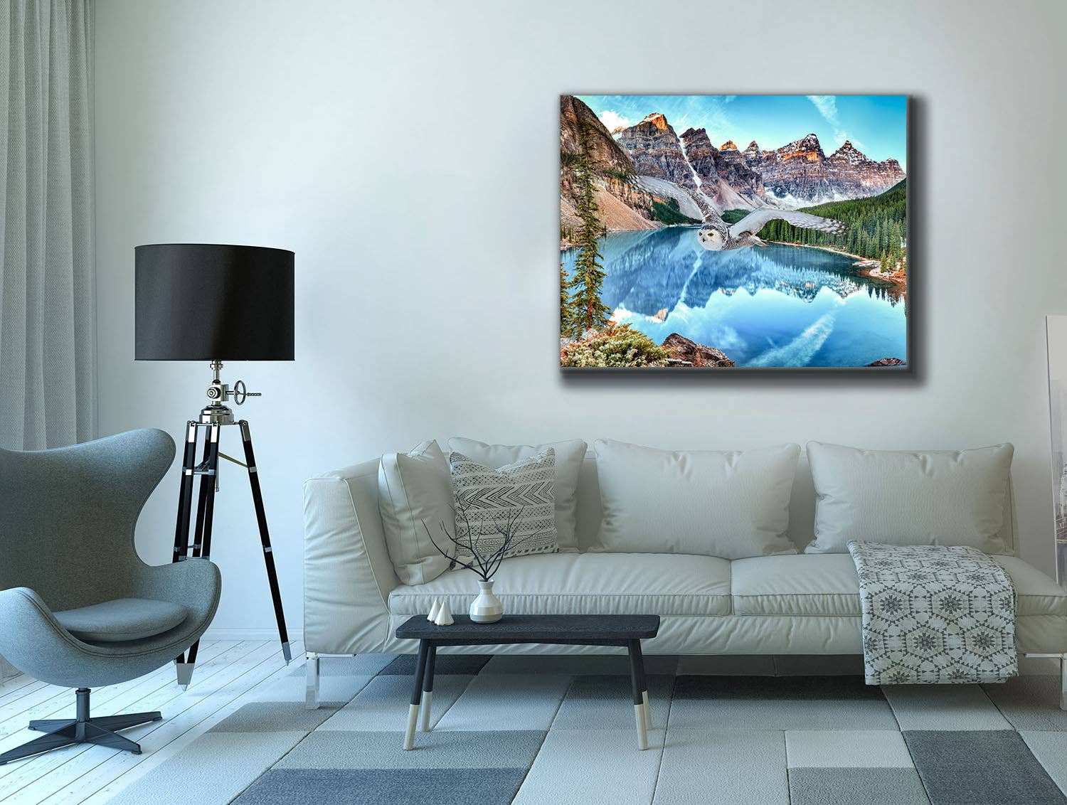 GTA ART - Vendita all'ingrosso Stampa artistica - Arte della fauna selvatica su tela - Gufo delle nevi a Banff - Opera d'arte stampata1