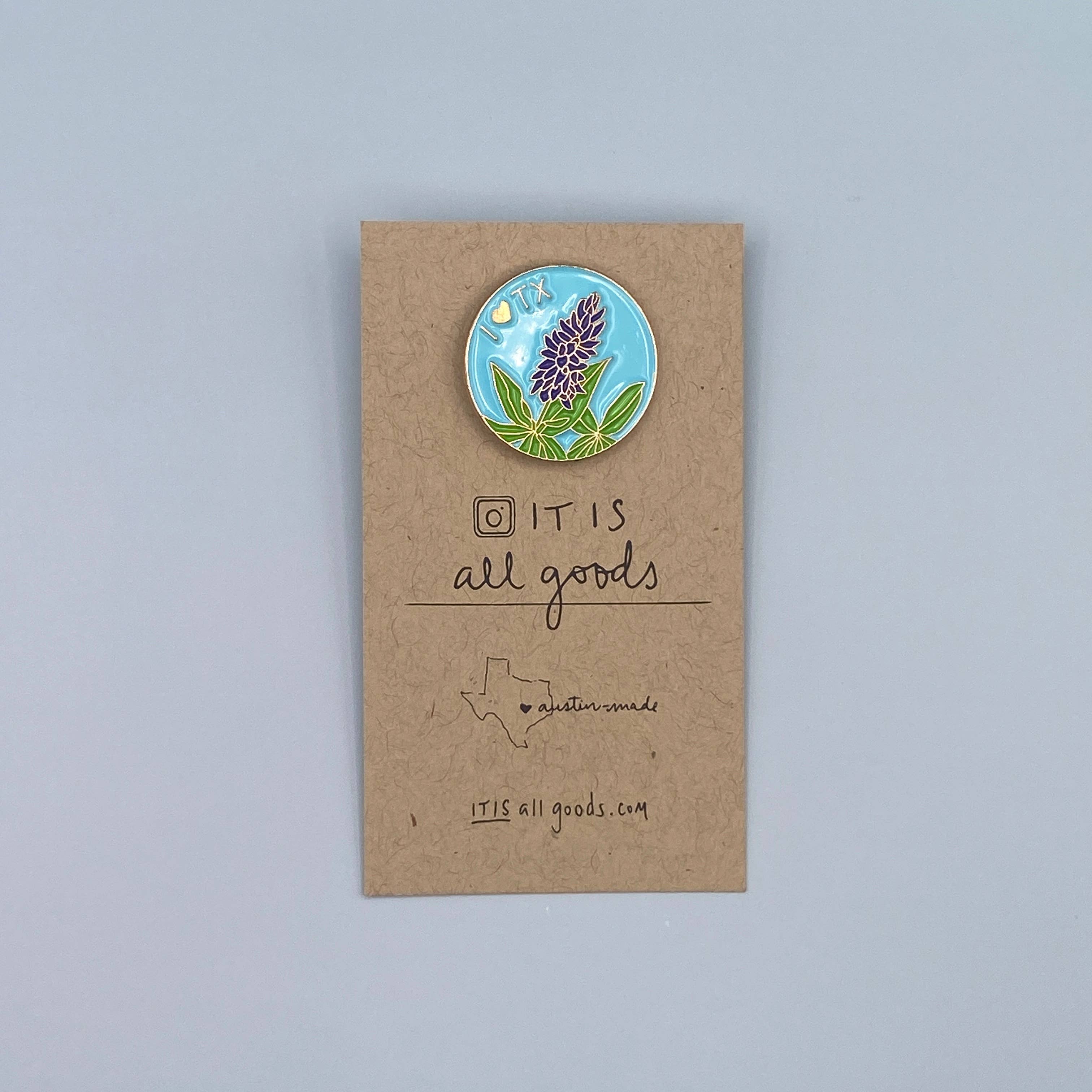 IT IS: All Goods - Wholesale Lapel Pin/Button - I Love Texas Bluebonnet | Enamel Pin