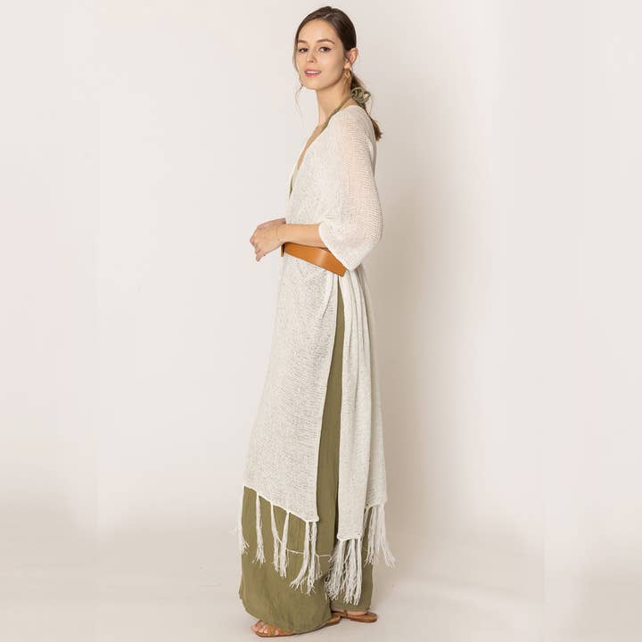 Fashion City - Venta al por mayor Kimono - Mujer - Cárdigan largo de punto con flecos y forro tipo kimono27