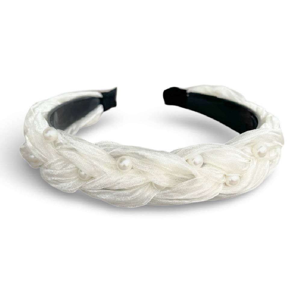 Headbands of Hope | One Purchased One Donated - Wholesale Fashion Headband - Women's - Blushing Braid Headband - Shimmery White Pearl | Gives Back2