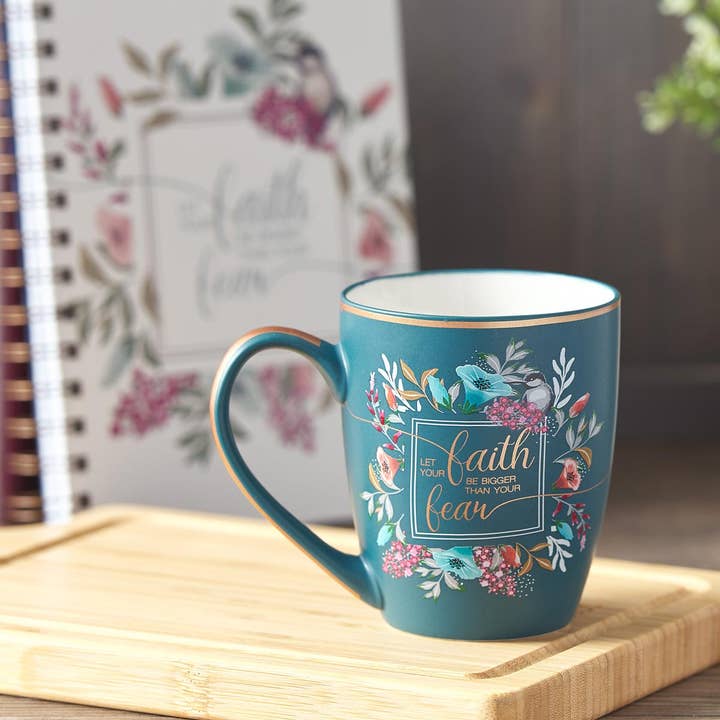 Christian Art Gifts - Wholesale Coffee Mug - Mug Teal/White Faith Be Bigger2