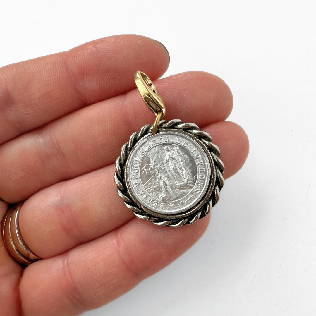 Lulu’s Petals - Wholesale Individual Charm/Pendant - Large vintage "Our Lady of Lourdes" circular medallion charm1