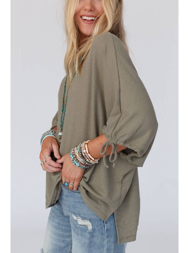 Three Bird Nest - Wholesale Knit Top - Women's - Little Lark Puff Sleeve Tee - Olive