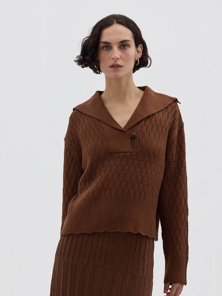 CORDED RIB SAILOR COLLAR SWEATER for wholesale by Iris & Wool