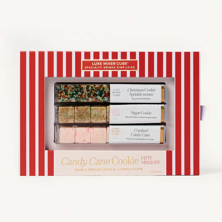 Candy Cane Cookie Latte Mixer Kit with Sprinkle Rimmer for wholesale by TEASPRESSA | LUXE Mixer Cube