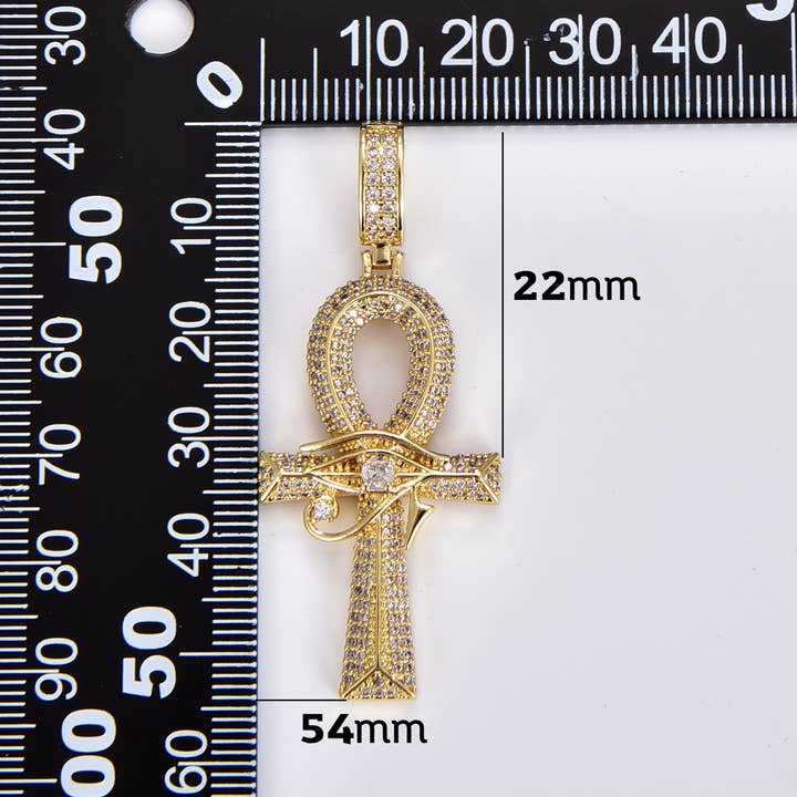 Beads Creation - Vente Breloques/médailles personnalisées - Pendentif Croix Ankh avec Oeil Égyptien Ancien en Or Plaqué 18K, CP18641