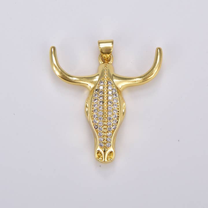 Beads Creation - Wholesale Individual Charm/Pendant - 18K Gold-Filled Bull Pendant, Buffalo Brass Charm